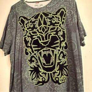 Ay Guey Graphic Tee with Neon‎ Green Tiger Design Mens Size 2XL Shirt